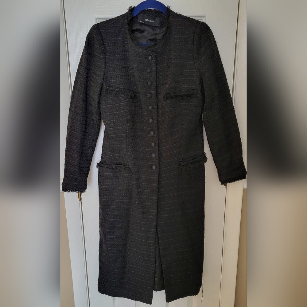 Zara Black Textured Long Coat T-024